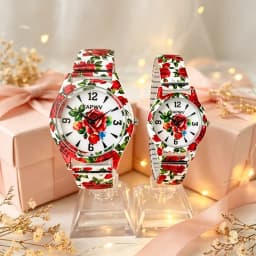 Fashionable Casual Elastic Band Rose Flower Color Women's Quartz Watch Couple's Watch for Men and Women