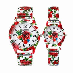 Fashionable Casual Elastic Band Rose Flower Color Women's Quartz Watch Couple's Watch for Men and Women