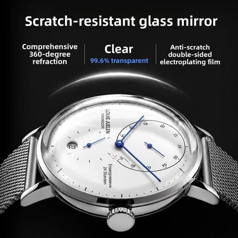Waterproof Quartz Mens Watch Analog Digital Tempered Glass Double Curved Business Minimalist Wristwatch