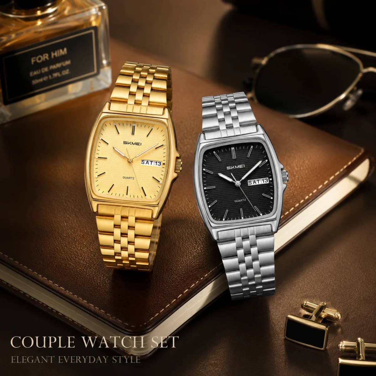 SKMEI 2628 Couple's Quartz Wristwatches 30M Waterproof Men Women Retro Watch Business Unisex Vintage Clock Date Time Chronograph