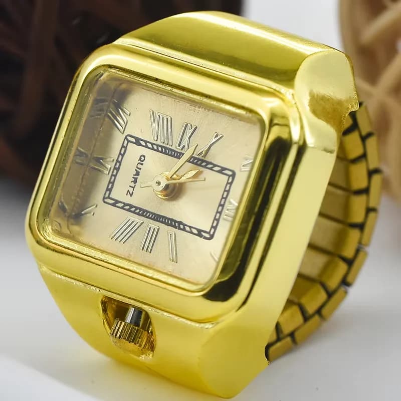 Hot Selling Creative Roman Numeral Scale Ring Quartz Alloy Shell Finger Square Watch Dial For Couples