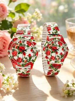 Fashionable Casual Light Luxury Rose-Colored Quartz Women's Watch with Elastic Strap, Couple's Watch Set