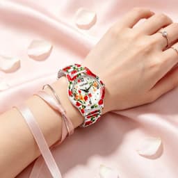 Fashionable Casual Light Luxury Rose-Colored Quartz Women's Watch with Elastic Strap, Couple's Watch Set