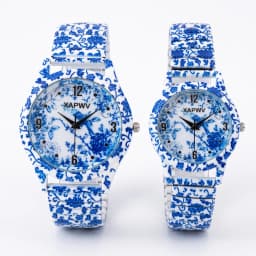 Fashionable Women's Watch, Casual Niche Luxury, Blue and White Porcelain Quartz, New Elastic Strap, Couple's Model, a Pair