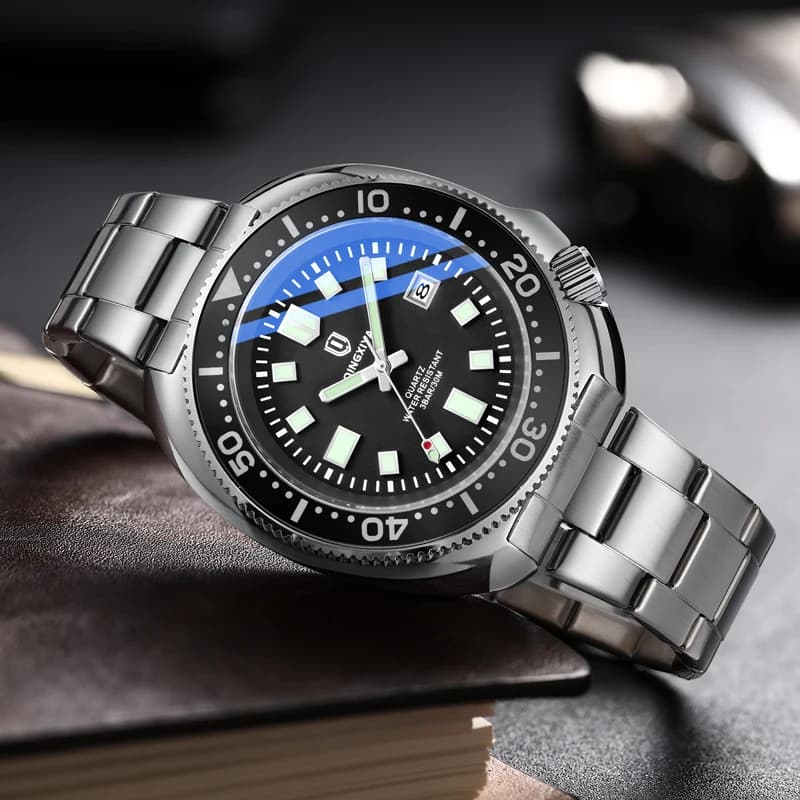 1#QINGXIYA Brand New Fashion Design Date Quartz Watch for Men Stainless Steel Waterproof Luminous Mens Watches Relogio Masculino