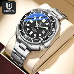 1#QINGXIYA Brand New Fashion Design Date Quartz Watch for Men Stainless Steel Waterproof Luminous Mens Watches Relogio Masculino