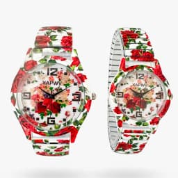 Rose-Colored Women's Watch, Fashionable Casual Elastic Band Quartz Couple's Watch, One for Men and One for Women