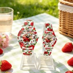 Rose-Colored Women's Watch, Fashionable Casual Elastic Band Quartz Couple's Watch, One for Men and One for Women