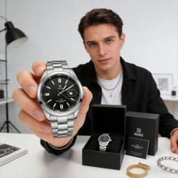 &Luminous Couple Watch Stainless Steel Waterproof Japanese Movement Date Display Luxury Wristwatch