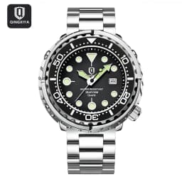 2027QINGXIYA Men Quartz Watch 3 Hand Calendar Sport Waterproof Luminous Wristwatch Silver Black Orange