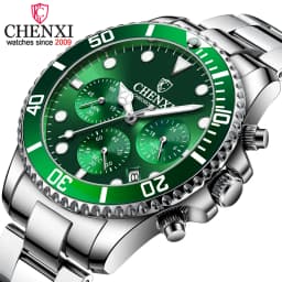 CHENXI Men's Luminous Waterproof Multi-function Watch Stainless Steel Strap Chronograph Calendar Casual Daily Wristwatch