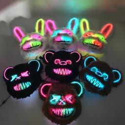 Novelty LED Bloody Furry Bunny Rabbit Bear Mask Realistic Scary Horror Killer Adult Masquerade Cosplay Costume Accessory