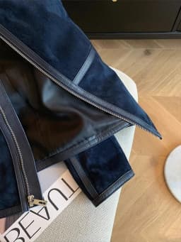Retro American Style Suede Jacket Short Collar Men Women Fashionable Autumn Winter High End Top Zipper Closure Long Sleeve