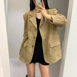 Chic Vintage Women's Leather Jacket Loose Slimming Single Button High-End Feel Deer Skin Velvet Suit Top Commute Style