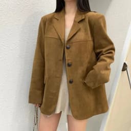 Chic Vintage Women's Leather Jacket Loose Slimming Single Button High-End Feel Deer Skin Velvet Suit Top Commute Style