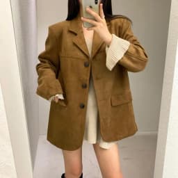 Chic Vintage Women's Leather Jacket Loose Slimming Single Button High-End Feel Deer Skin Velvet Suit Top Commute Style