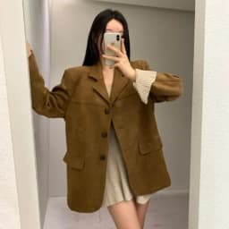 Chic Vintage Women's Leather Jacket Loose Slimming Single Button High-End Feel Deer Skin Velvet Suit Top Commute Style
