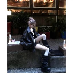 American Retro Vintage Leather Jacket Women's Autumn Winter New Loose Versatile Motorcycle Style Top Stitched Decorated