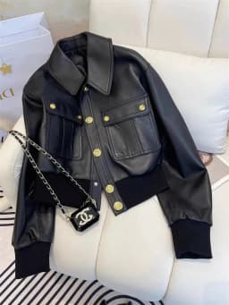Black PU Leather Biker Jacket Short Design Sensation Spring Autumn Women's Fashion Tagkita Brand Stylish Top Coat