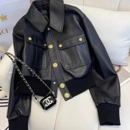 Black PU Leather Biker Jacket Short Design Sensation Spring Autumn Women's Fashion Tagkita Brand Stylish Top Coat
