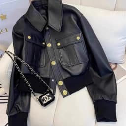 Black PU Leather Biker Jacket Short Design Sensation Spring Autumn Women's Fashion Tagkita Brand Stylish Top Coat