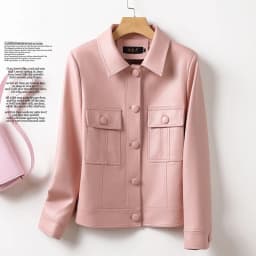 Trendy Women's Sheepskin Leather Jacket Motorcycle Style Collar Long Sleeve Short Coat Breathable Moisture Wicking Polyester ...