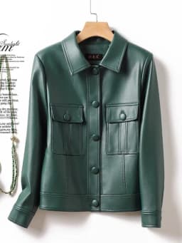 Trendy Women's Sheepskin Leather Jacket Motorcycle Style Collar Long Sleeve Short Coat Breathable Moisture Wicking Polyester ...