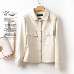 Trendy Women's Sheepskin Leather Jacket Motorcycle Style Collar Long Sleeve Short Coat Breathable Moisture Wicking Polyester ...