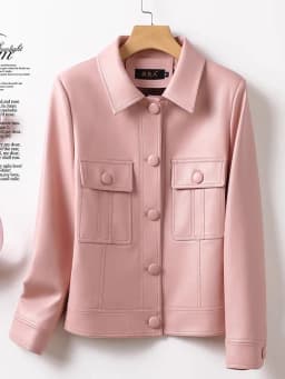 Trendy Women's Sheepskin Leather Jacket Motorcycle Style Collar Long Sleeve Short Coat Breathable Moisture Wicking Polyester ...