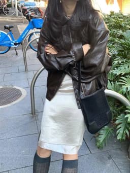 Afashion PREON Autumn Winter Loose Fit Zipper Bright Surface Environmental Leather Jacket Women's Fashion Outerwear PU Leather C