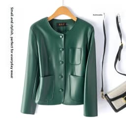 Fashionable Short Genuine Leather Jacket Women's Single Button Sheepskin Biker round Neck Slimming Outerwear Korean Style
