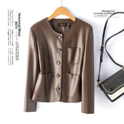 Fashionable Short Genuine Leather Jacket Women's Single Button Sheepskin Biker round Neck Slimming Outerwear Korean Style