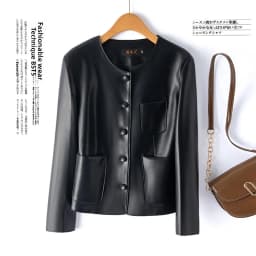 Fashionable Short Genuine Leather Jacket Women's Single Button Sheepskin Biker round Neck Slimming Outerwear Korean Style