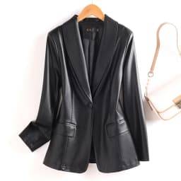 Slim Fit Short Leather Jacket Women's Genuine Sheepskin Korean Style Fashionable Outerwear Coat Commute Style Long Sleeve