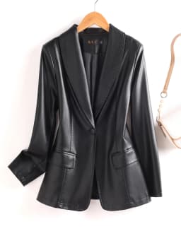 Slim Fit Short Leather Jacket Women's Genuine Sheepskin Korean Style Fashionable Outerwear Coat Commute Style Long Sleeve