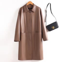 Leather Windbreaker Coat Women's Mid-Length 2026 Autumn New Loose Slimming Casual Sheepskin Coat Outerwear