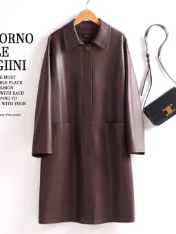 Leather Windbreaker Coat Women's Mid-Length 2026 Autumn New Loose Slimming Casual Sheepskin Coat Outerwear
