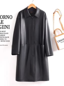 Leather Windbreaker Coat Women's Mid-Length 2026 Autumn New Loose Slimming Casual Sheepskin Coat Outerwear