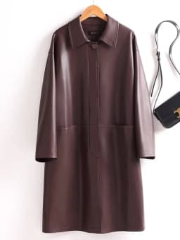 Leather Windbreaker Coat Women's Mid-Length 2026 Autumn New Loose Slimming Casual Sheepskin Coat Outerwear