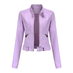 New Short Thin Leather Jacket Women's Stand Collar Spring Autumn Fashionable Ladies' Leather Coat Lightweight Padded