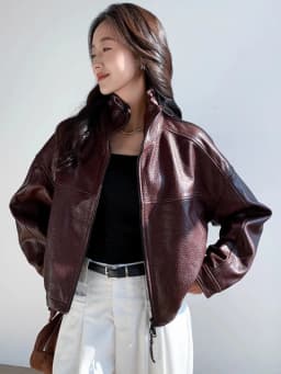 Vintage Genuine Leather Cropped Jackets for Women Spring Autumn 2026 New High-end Simple Stand Collar Bubble Real Sheepskin Coat