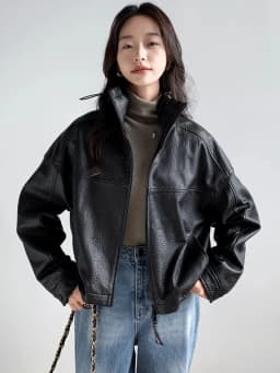 Vintage Genuine Leather Cropped Jackets for Women Spring Autumn 2026 New High-end Simple Stand Collar Bubble Real Sheepskin Coat