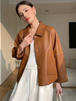 High-end Simple Natural Sheepskin Coats for Women 2026 New Trend Casual Single-breasted Lychee Texture Genuine Leather Jacket