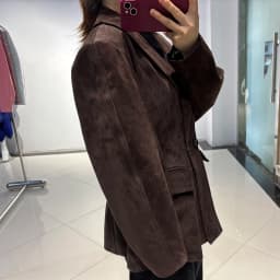 YOLOAgain Vintage Suede Blazer Jacket Women Double Breasted Lapel Dark Brown Genuine Sheepskin Leather Jacket Coat Female