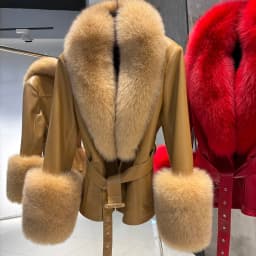 YOLOAgain Real Fox Fur Collar Genuine Leather Jacket Women