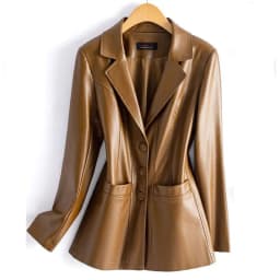 Fashion Sheepskin Jackets Women Casual Short Real Leather Coats 2025 New Long Sleeve Covered Button Elastic Waist Jackets Female