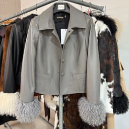 YOLOAgain Women's Mongolia Sheep Fur Collar Real Leather Jacket Single Breasted