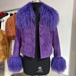 YOLOAgain Women's Mongolia Sheep Fur Collar Real Leather Jacket Single Breasted