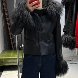 YOLOAgain Women's Mongolia Sheep Fur Collar Real Leather Jacket Single Breasted
