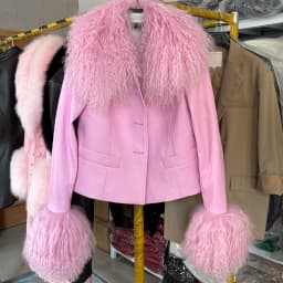 YOLOAgain Women's Mongolia Sheep Fur Collar Real Leather Jacket Single Breasted